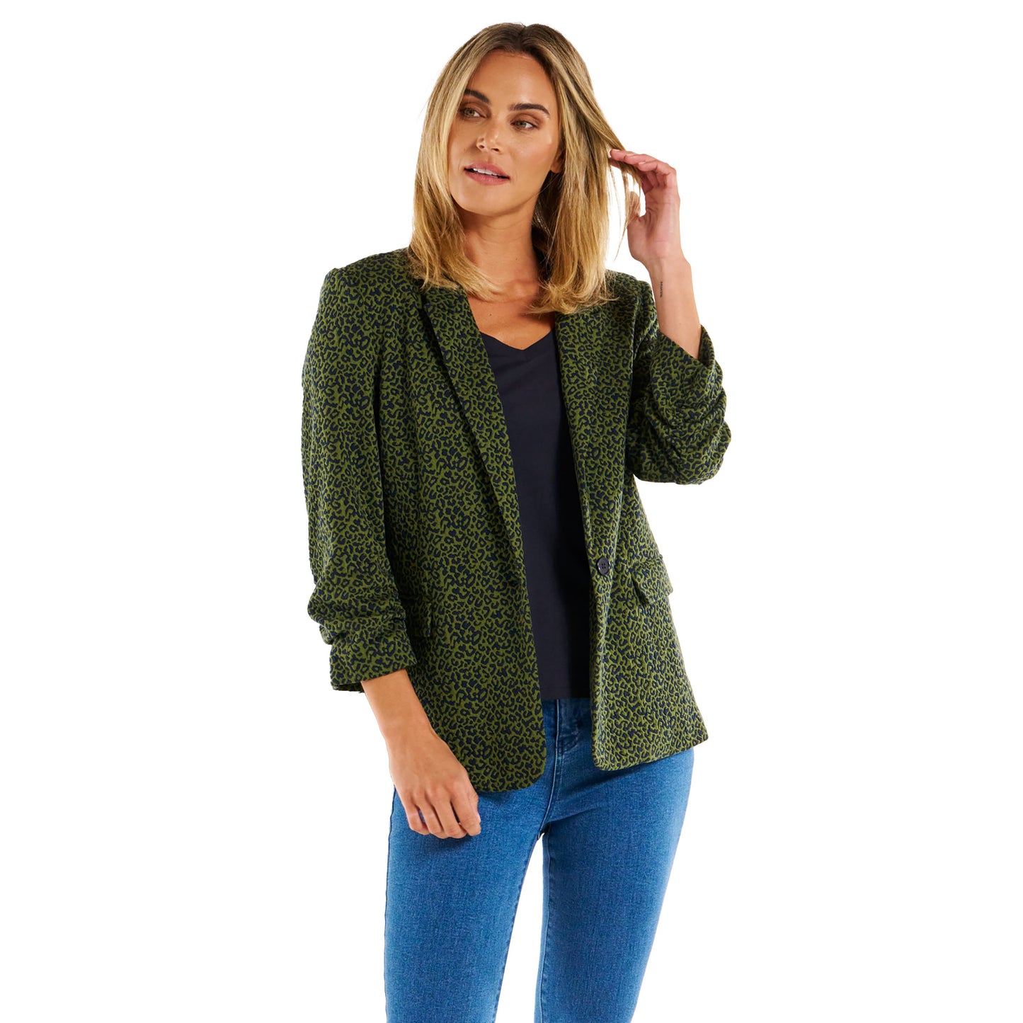 Leopard Jacquard Blazer - Green