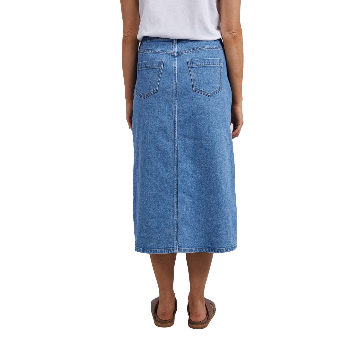 mid calf length light blue denim skirt