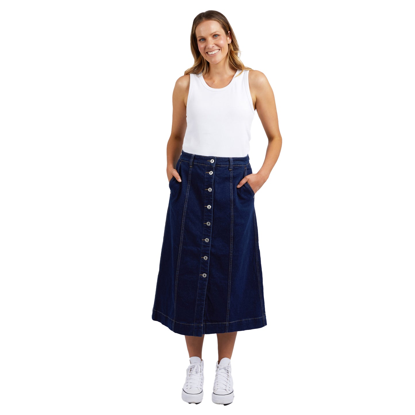 Florence Button Through Denim Skirt - Dark Blue Wash