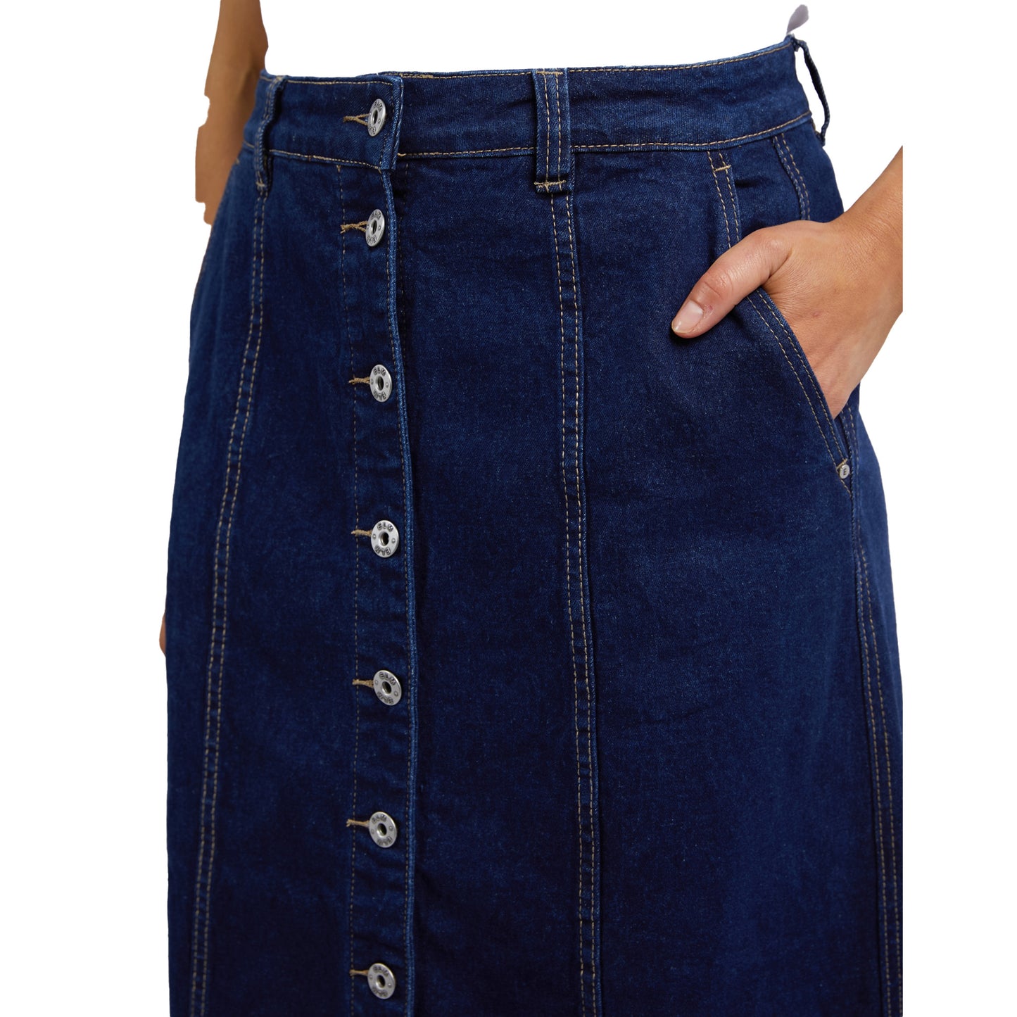 Florence Button Through Denim Skirt - Dark Blue Wash