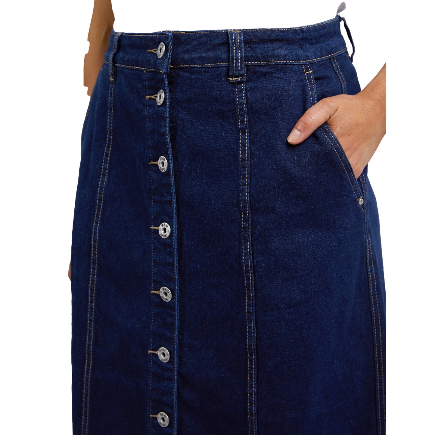 Florence Button Through Denim Skirt - Dark Blue Wash