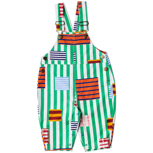 Stripe On Stripe Baby Cotton Drill Overalls