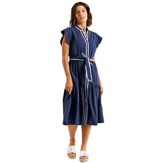 Mari Dress  - Navy / White