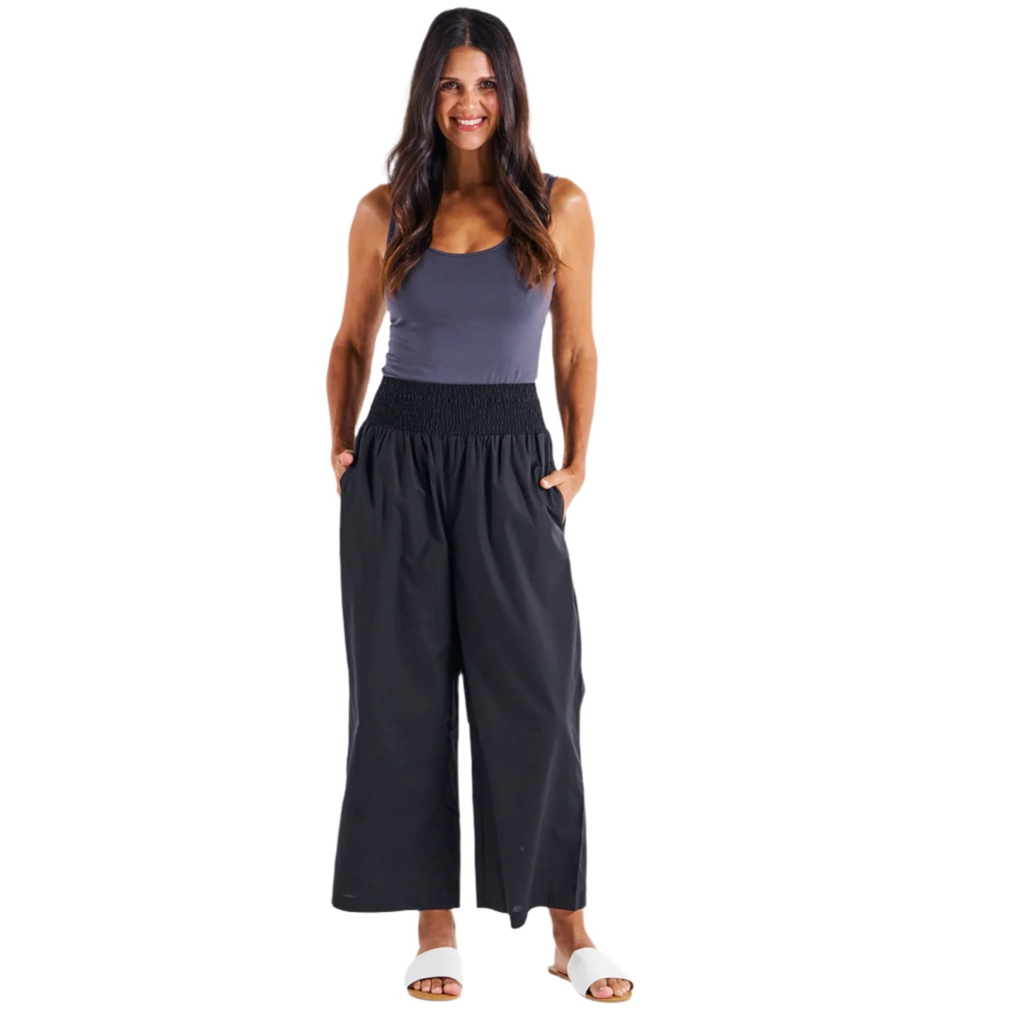 Sevilla Wide Leg Cotton Pant - Black