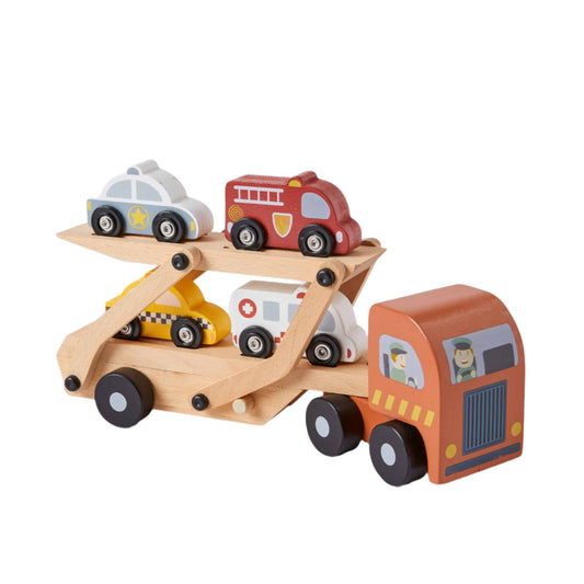 wooden truck that carries cars