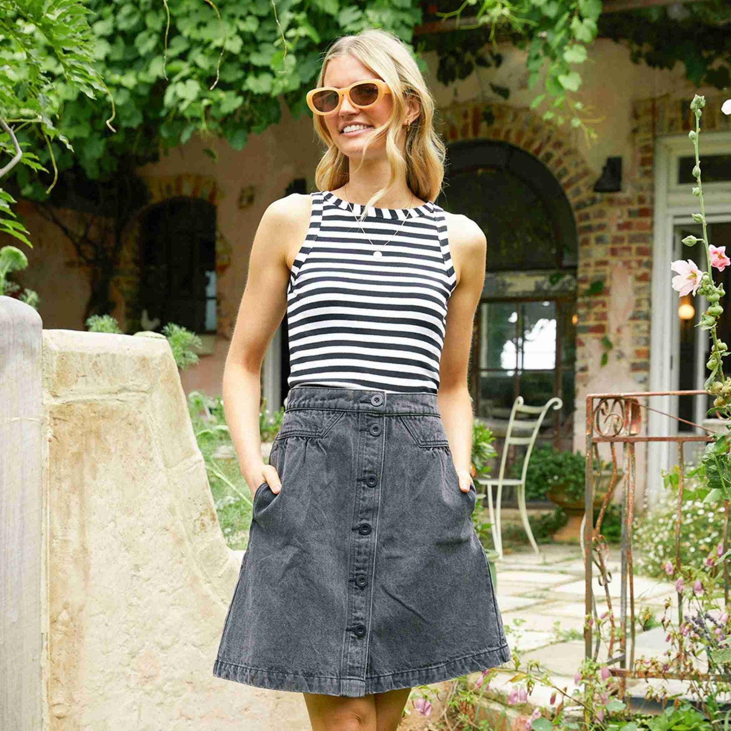 Ruth Tank - Black/White Stripe