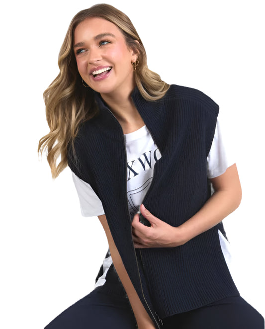 Zip Knit Vest - Navy