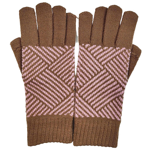 Geo Gloves - Brown & Pink