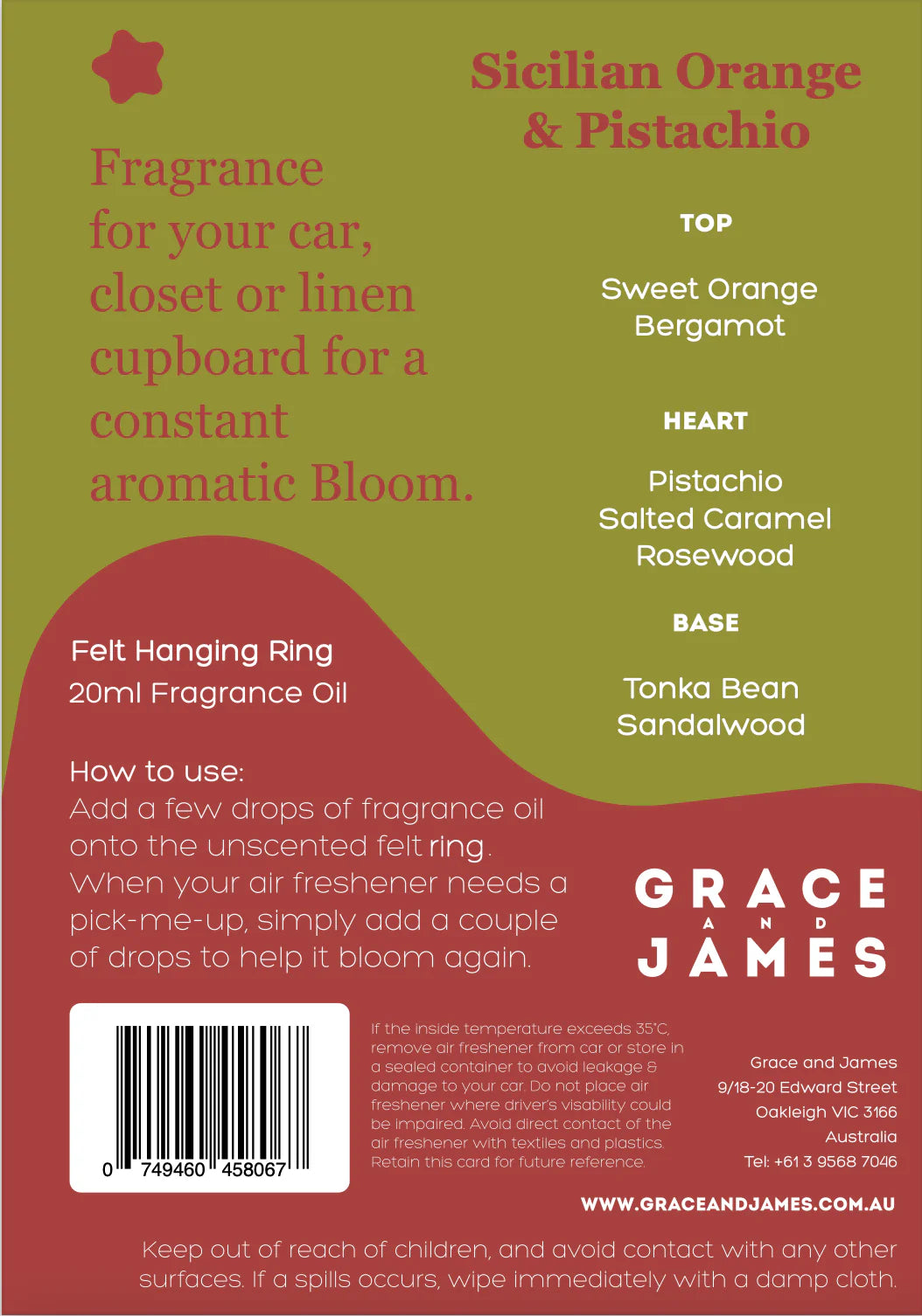 Bloom Collection | Sicilian Orange & Pistachio Felt Air Freshener