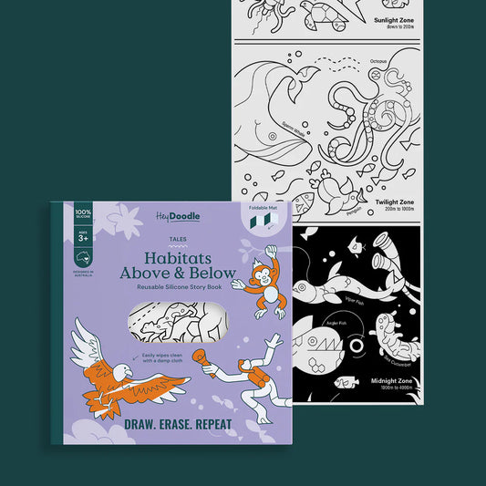 Hey Doodle - Reusable Colouring Story Book - Habitats Above & Below