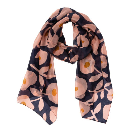 Poppy Silk Scarf - Indigo/Nude/Mustard