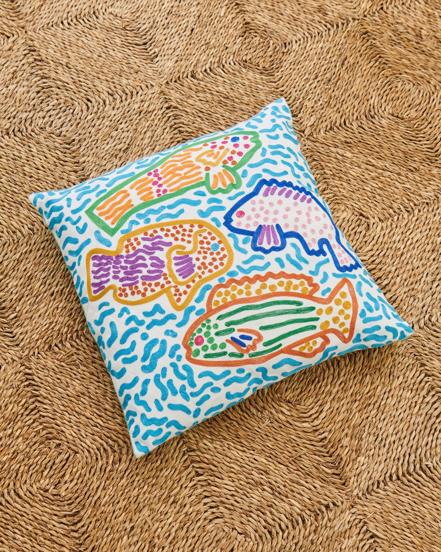 Kip&Co x Ken Done Rainbow Fish Embroidered Cushion