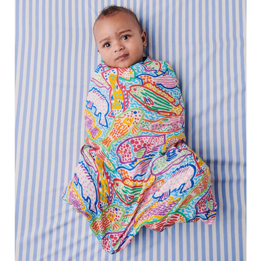 Kip&Co x Ken Done Rainbow Fish Bamboo Swaddle