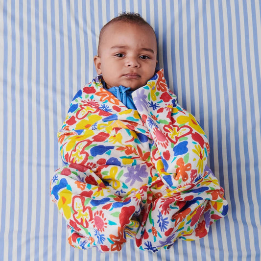 Kip&Co x Ken Done Summer Floral White Bamboo Swaddle