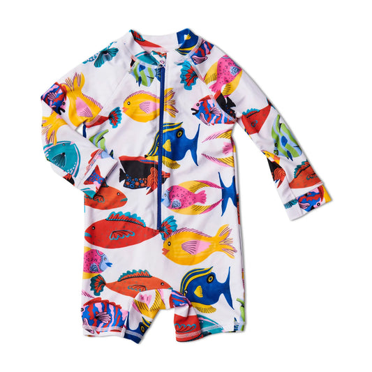 Fishy Business Baby Long Sleeve Zip Bathers