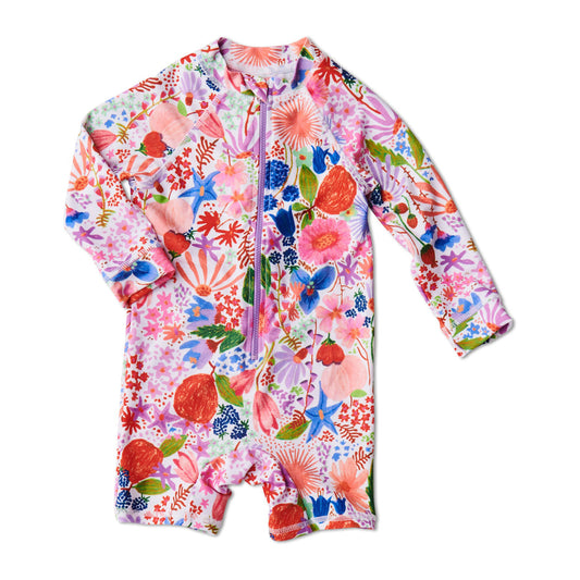 Meandering Meadow Baby Long Sleeve Zip Bathers