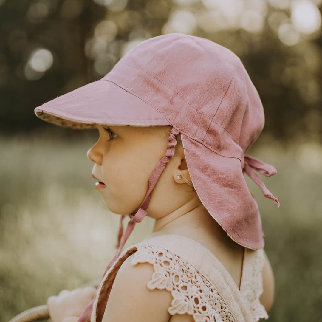 'Lounger' Baby Reversible Flap Sun Hat - Paige / Rosa