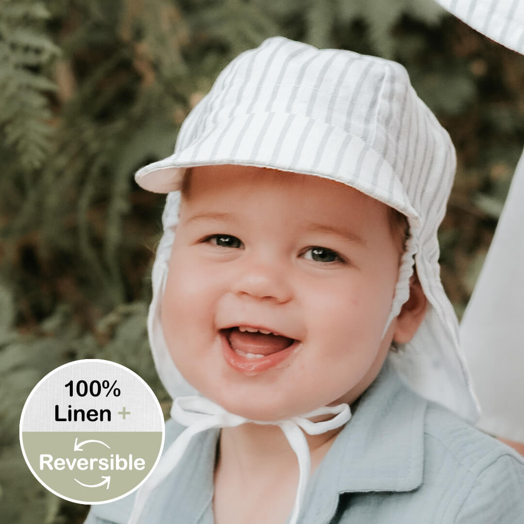 'Lounger' Baby Reversible Flap Sun Hat - Finley / Blanc