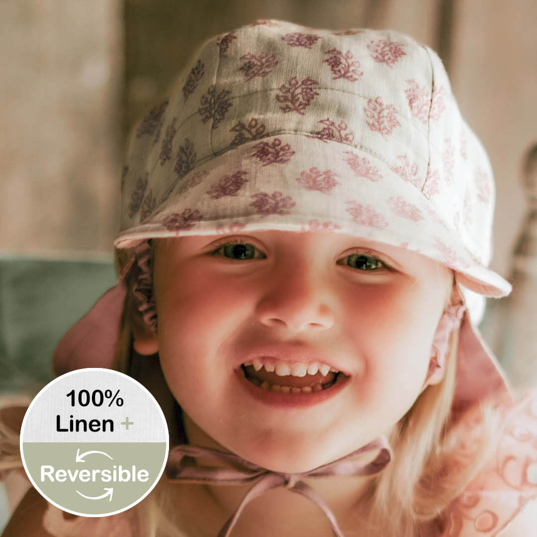 'Lounger' Baby Reversible Flap Sun Hat - Pippa / Rosa