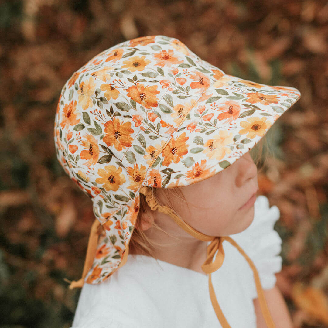 'Lounger' Baby Reversible Flap Sun Hat - Margaret / Maize