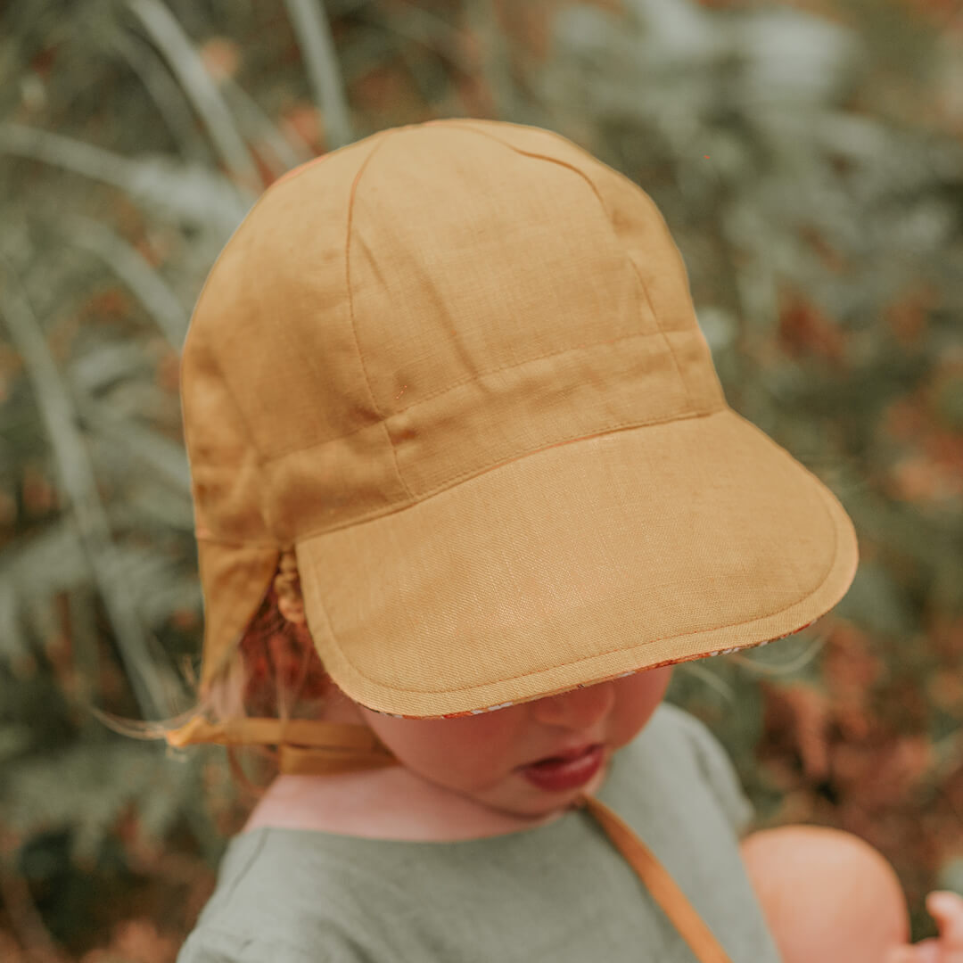 'Lounger' Baby Reversible Flap Sun Hat - Margaret / Maize