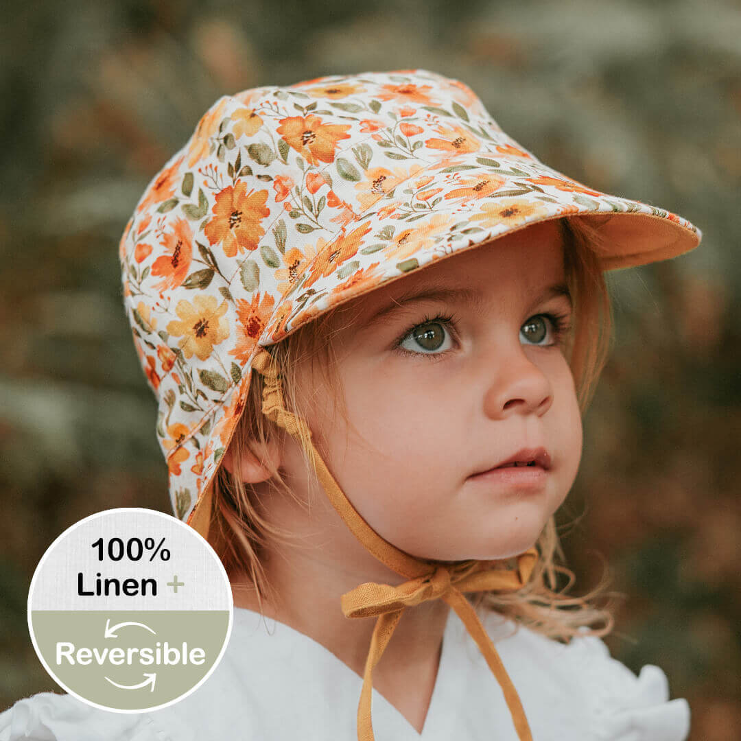 'Lounger' Baby Reversible Flap Sun Hat - Margaret / Maize