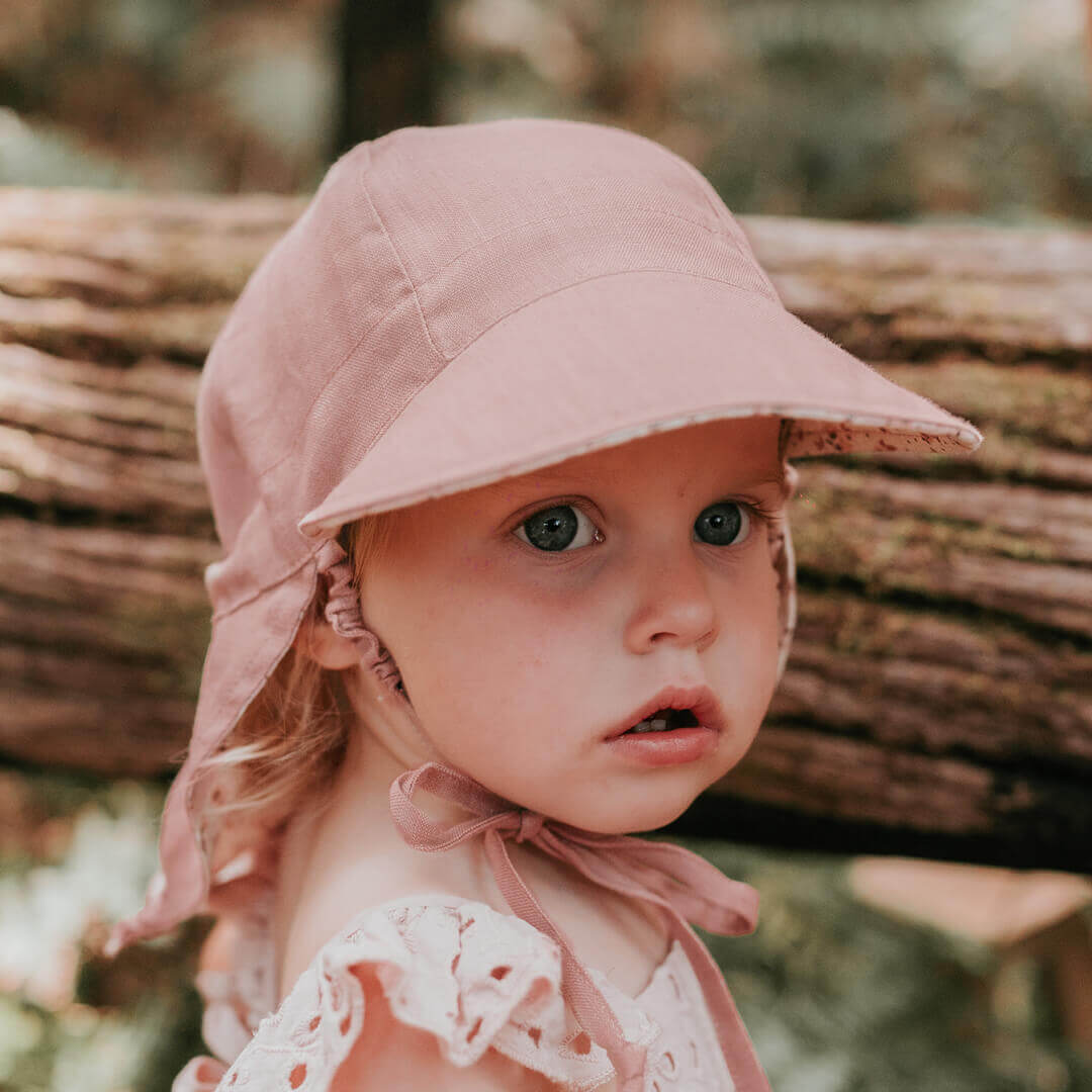 'Lounger' Baby Reversible Flap Sun Hat - Ruby / Rosa