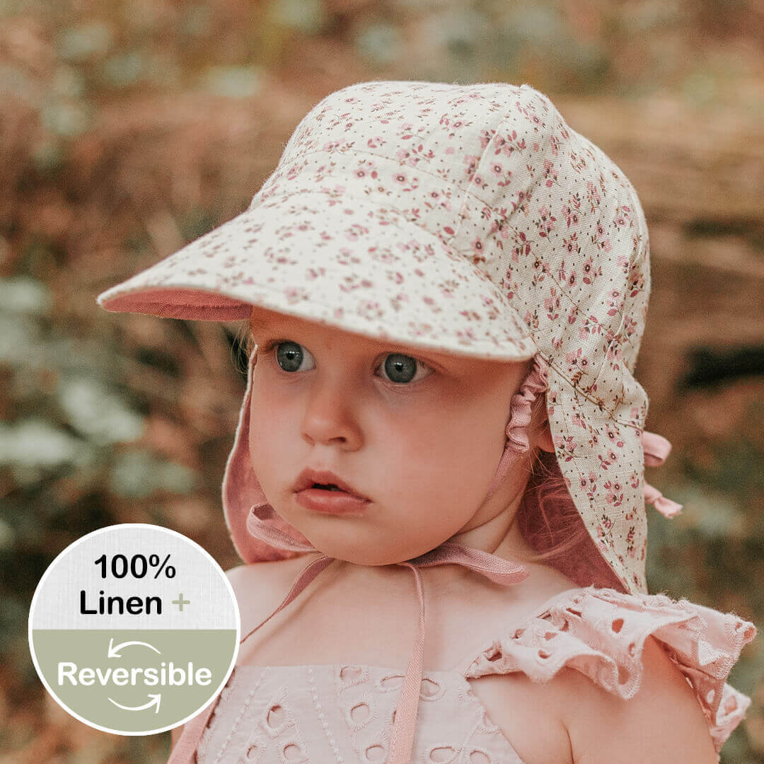 'Lounger' Baby Reversible Flap Sun Hat - Ruby / Rosa