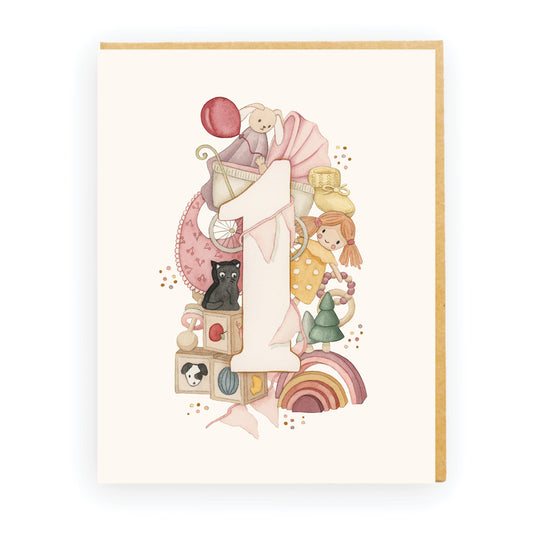 Girl's First Birthday Greeting Card