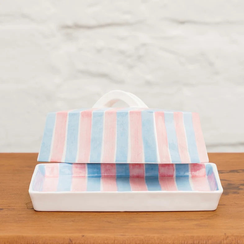 Butter Dish - Blue & Pink Stripe