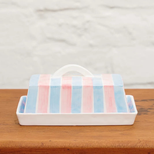 Butter Dish - Blue & Pink Stripe