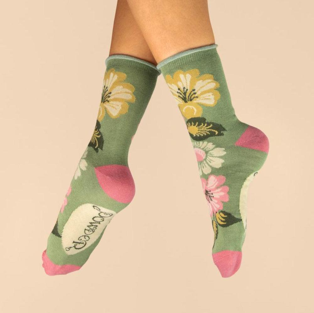 Vintage Flora Ankle Socks - Sage
