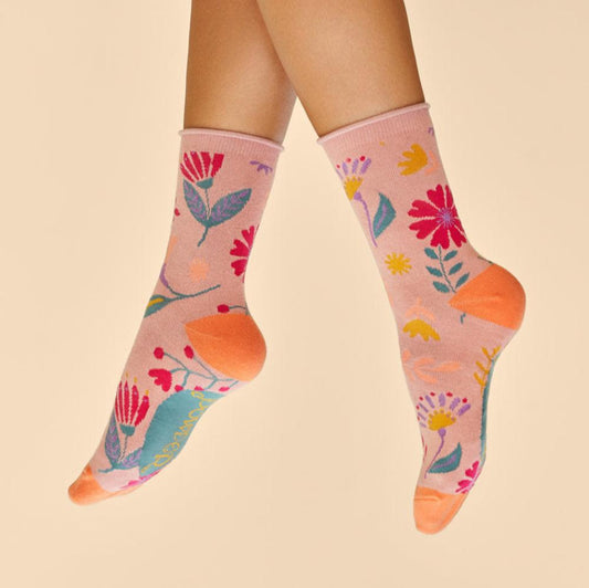 Watercolour Flowers Ankle Socks - Petal