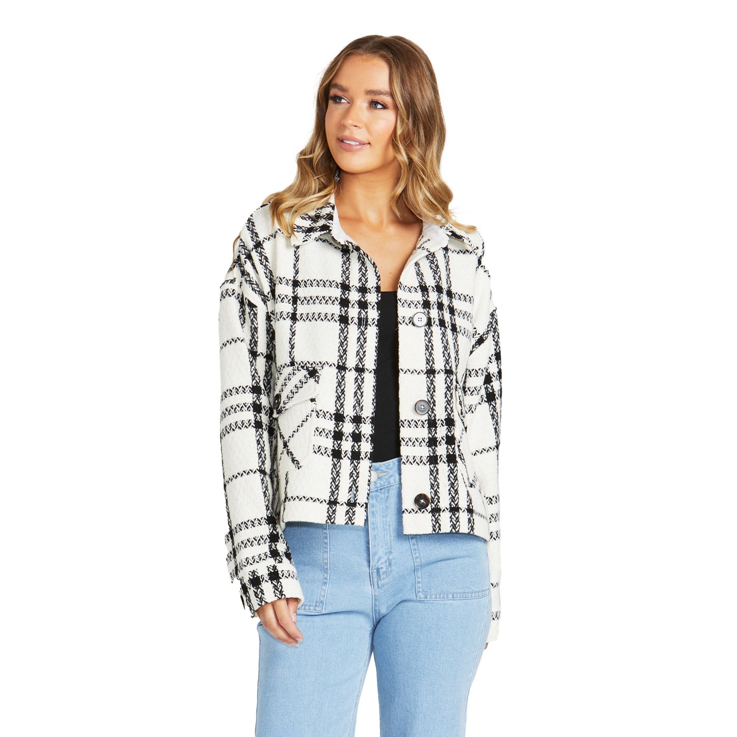 Shira Shacket - Cream Black Check