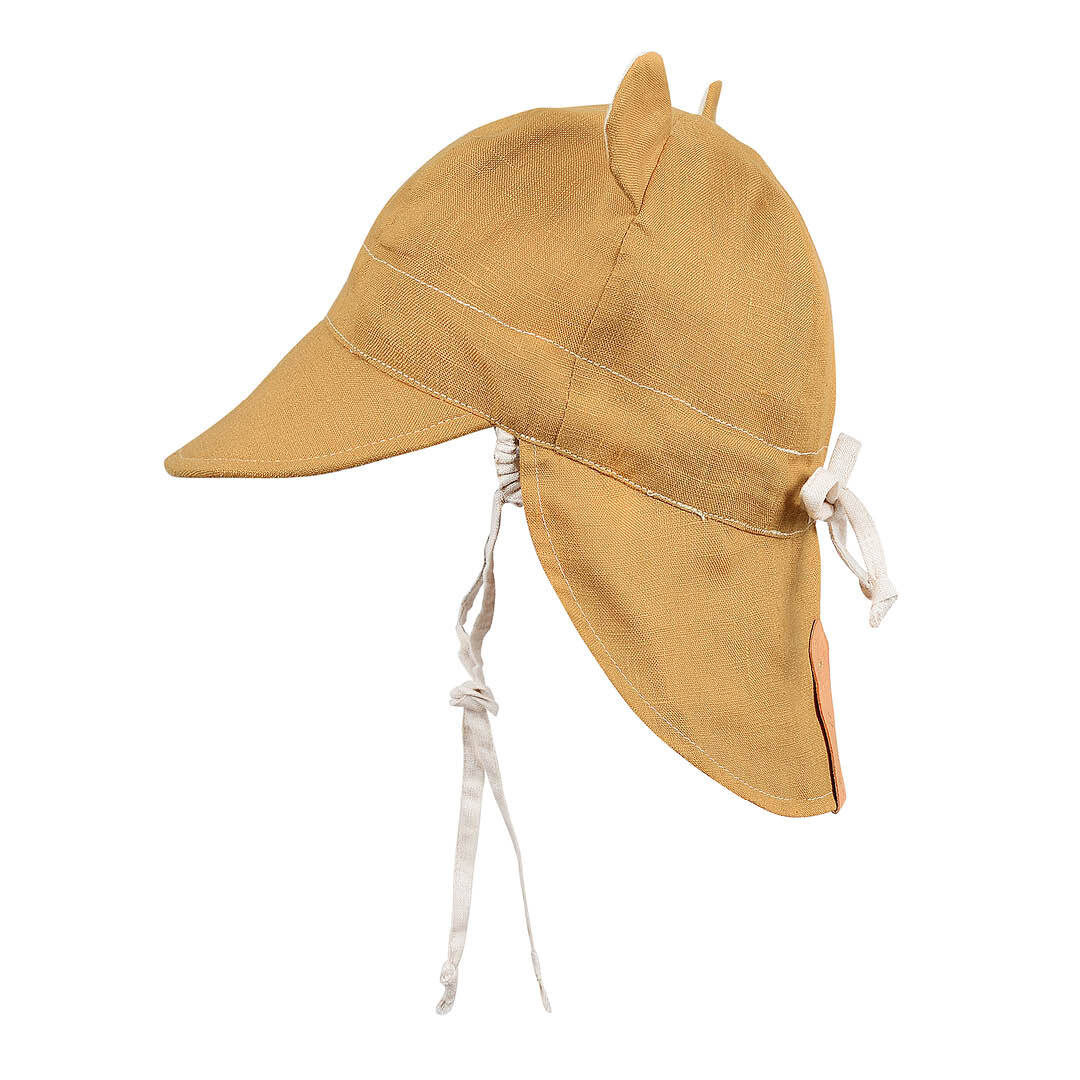 'Roamer' Baby Reversible Teddy Flap Sun Hat - Maize / Flax