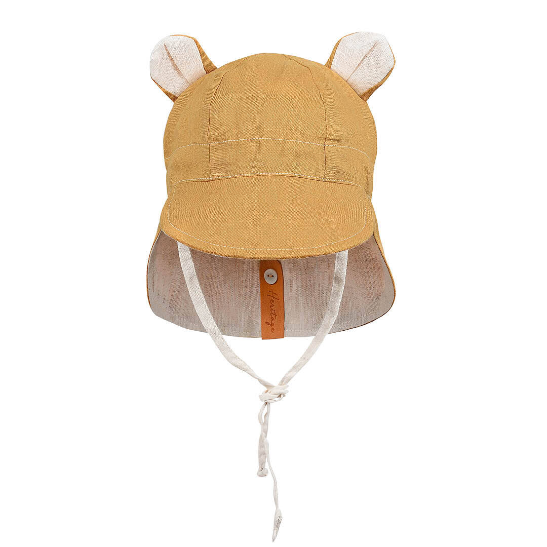 'Roamer' Baby Reversible Teddy Flap Sun Hat - Maize / Flax