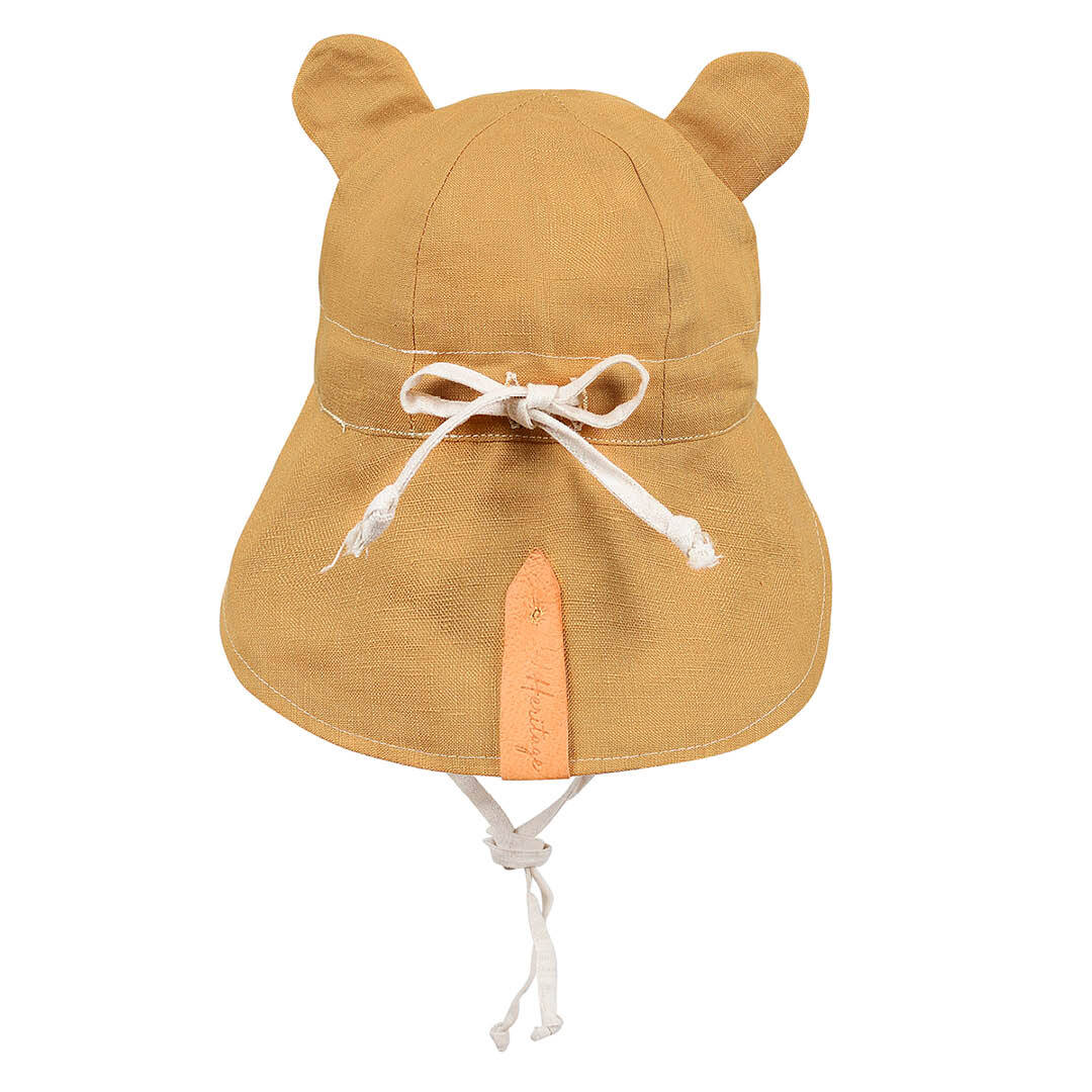 'Roamer' Baby Reversible Teddy Flap Sun Hat - Maize / Flax