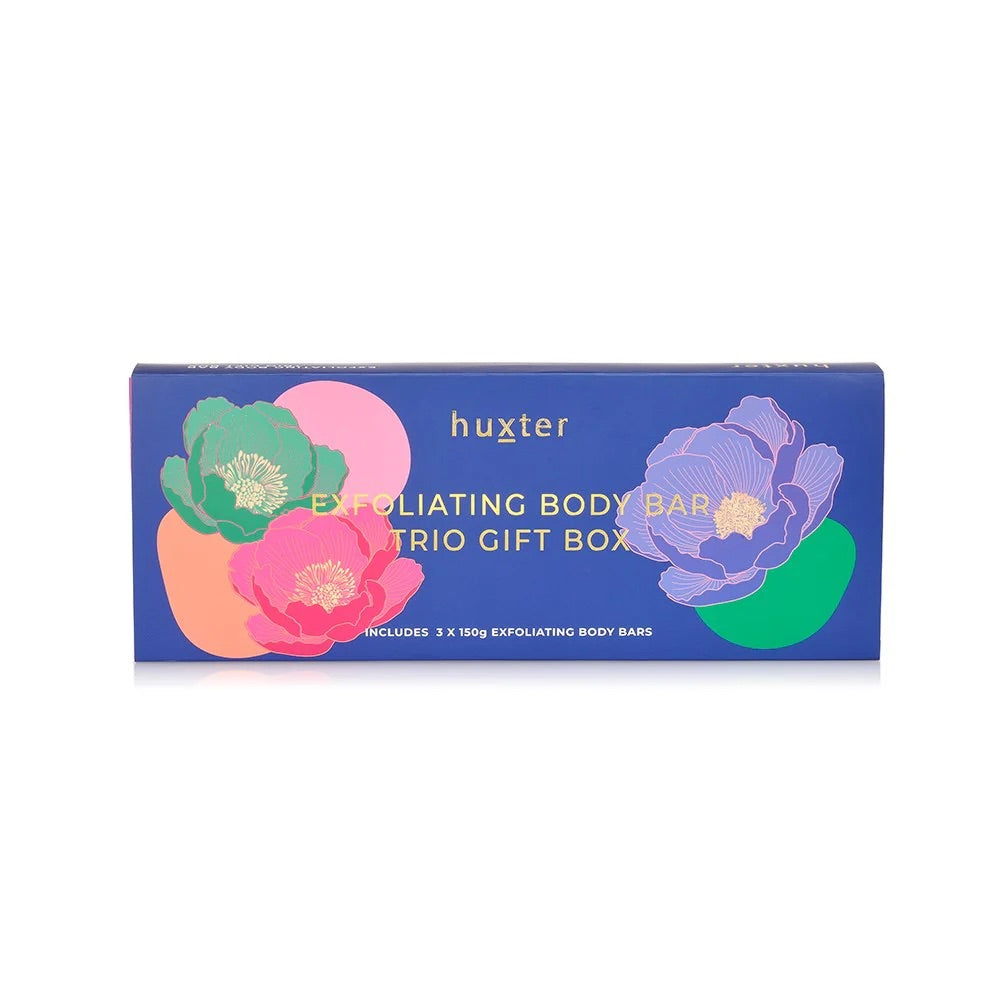 Exfoliating Body Bar Trio | 3 x 150gm | Cobalt Blue with Bright Florals -Grapefruit & Freesia