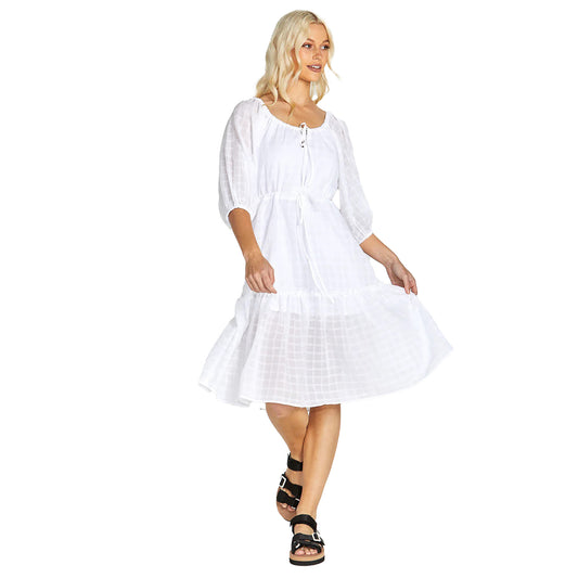 Ruby Tiered Midi Dress - White