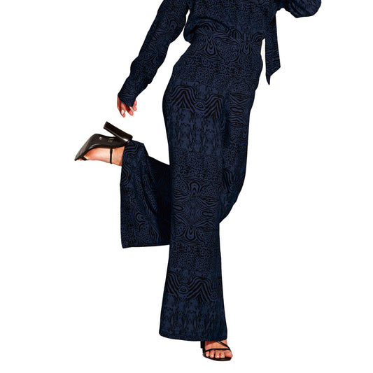 Walking Flames Wide Leg Pants - Navy Animal