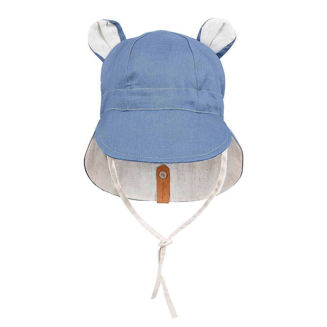 'Roamer' Baby Reversible Teddy Flap Sun Hat - Steele / Flax