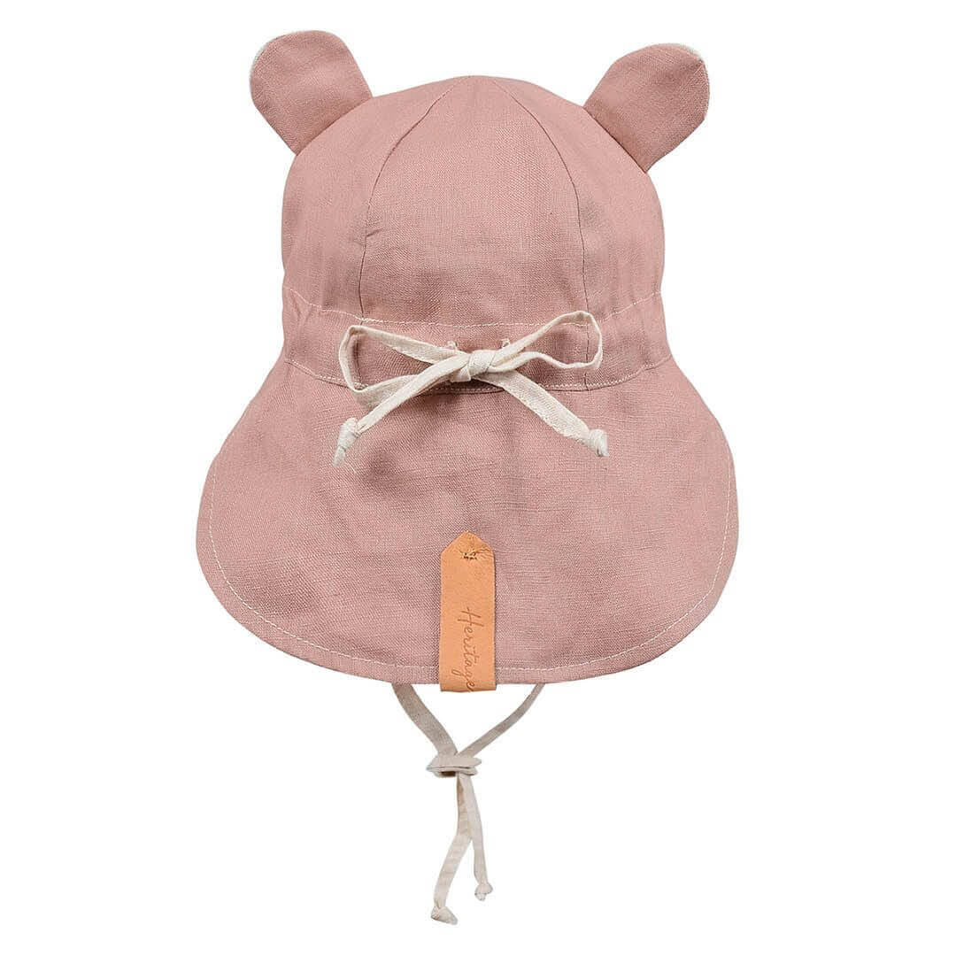 'Roamer' Baby Reversible Teddy Flap Sun Hat - Rosa / Flax
