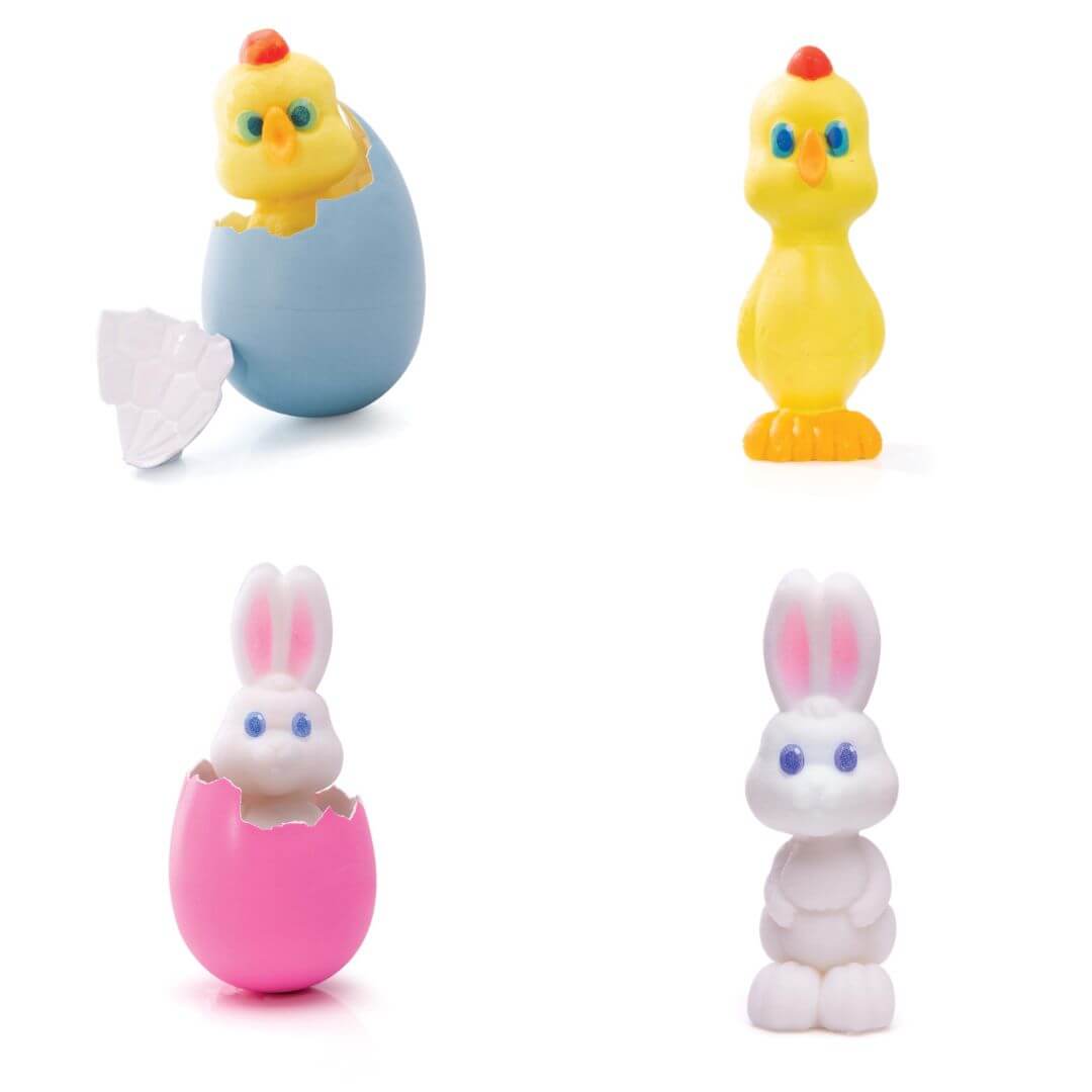 Watch your Chick or Bunny hatch and grow!   Submerge the colourful egg in water and your Chick or Bunny will grow within 5- 8 days. Bunny & Chick eggs are chosen at random