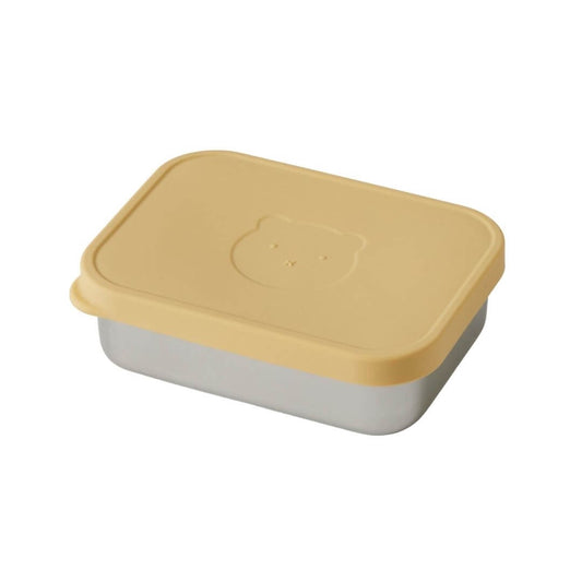 Boasting a charming bear design print silicone lid in mellow yellow and the metal tin comes with a detachable silicone compartment, making it both fashionable and functional.