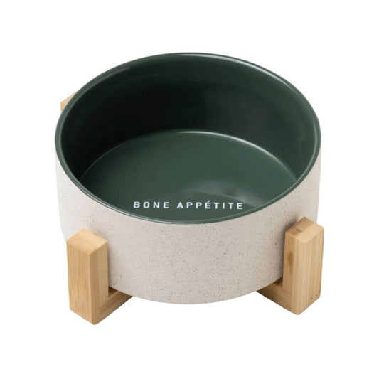 Dog Bowl with Wooden Stand - Bone appetite