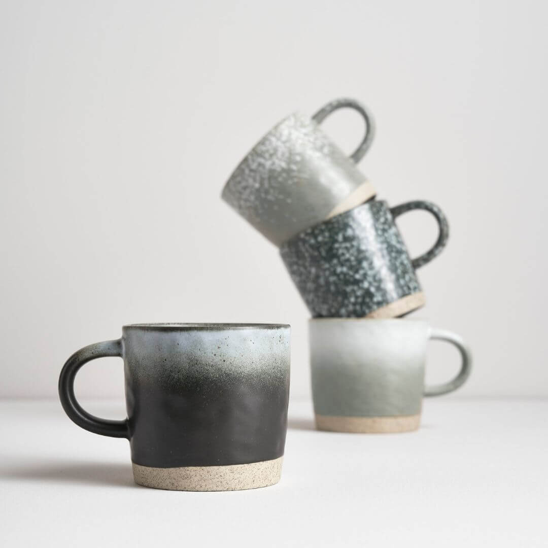 The Strata Mug from Robert Gordon in Grey is a set of four, individually hand glazed stoneware mugs.