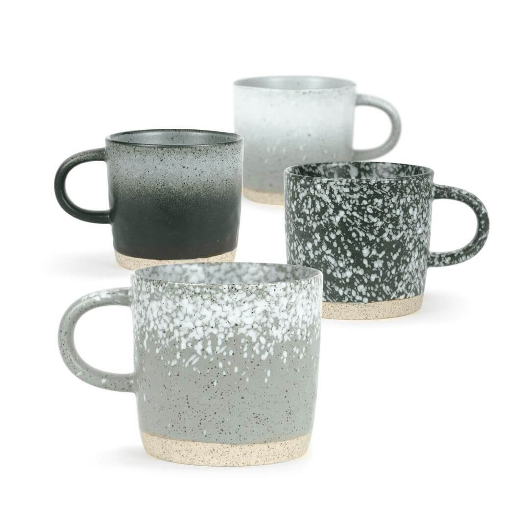 The Strata Mug from Robert Gordon in Grey is a set of four, individually hand glazed stoneware mugs.