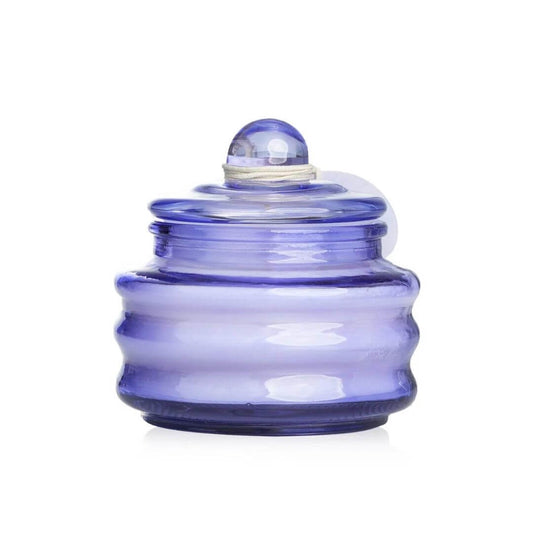 The Lavender Beam Candle is made from cruelty free soy wax and is cased in a reusable purple glass jar with lid.