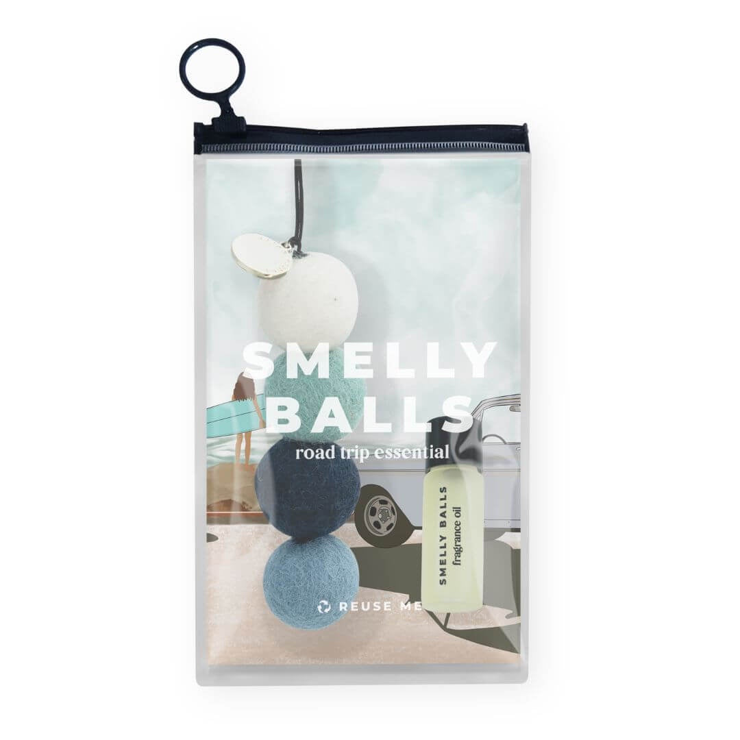 Smelly Balls are a reusable car freshener. The Seapink Smelly Balls pack features 4 unscented felt balls in Salty White, Sea Green, Deep Blue and Aegean Bluel and comes with a 5ml bottle of your chosen scent. 