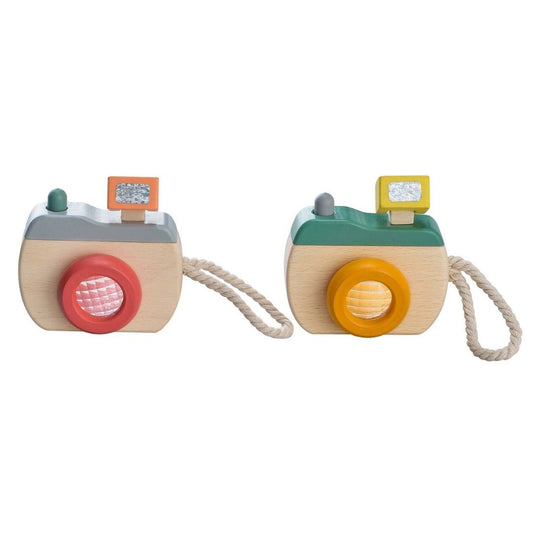 Made from solid timber, this beautifully finished pretend play camera is painted in non toxic paint and features a prism kaleidoscope to look through and see amazing patterns